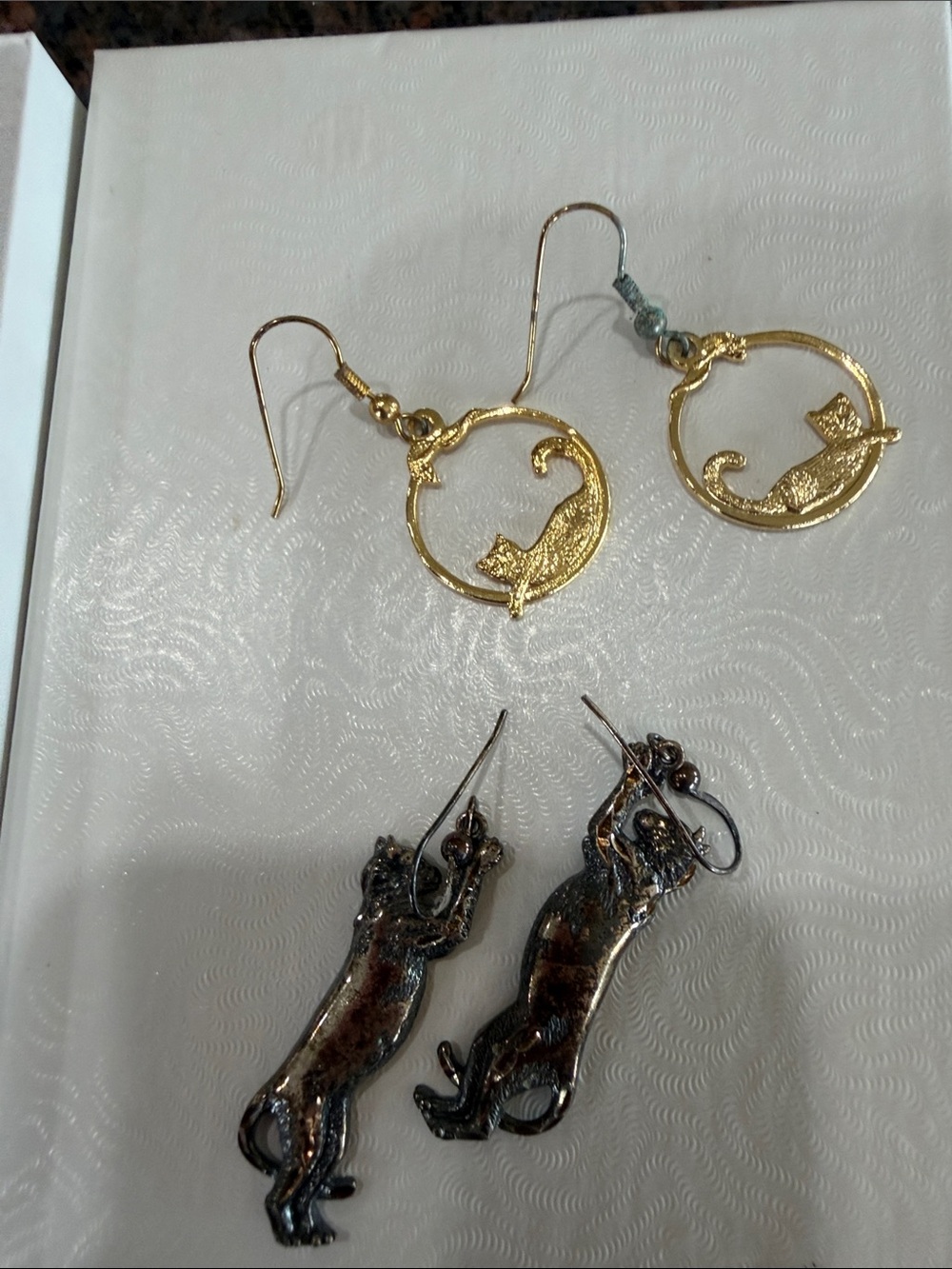 Gold Cat Hoop Earrings & sterling silver Cat Dangle Earrings - Women Jewelry